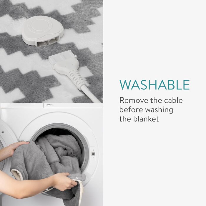 Електрична ковдра Navaris XXL 180x130 см з 3 рівнями нагріву, автовимкненням та можливістю прання - тепла та затишна ковдра темно-сірого кольору (сіро-білий візерунок)