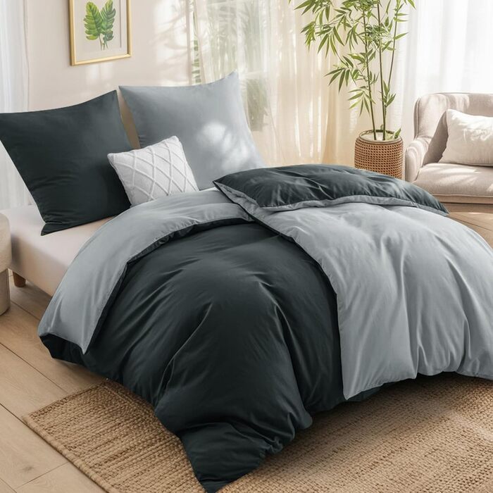 Комплект постільної білизни RUIKASI 135x200 з бавовни (4 частини) сірий - комплект постільної білизни з ремінцем, двоколірний комплект 2 шт. антрацит та світло-сірий