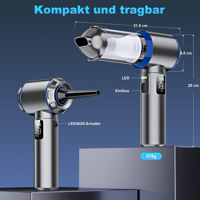 Акумуляторний ручний пилосос 4-в-1 32000PA для авто, офісу та дому з LCD дисплеєм