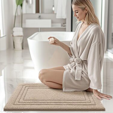 Килимок для ванної кімнати DEXI, м'який, нековзний, миючий, 50 x 80 см, бежевий