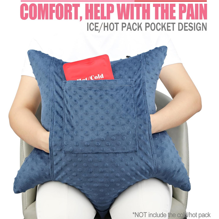 BNRendles Star-Shaped Hysterectomy Pillow for Abdominal Surgery with 2 Pockets, Hysterectomy Pillow, a Must-Have for Recovery, Post-Operation Gift, Abdominal Support Pillow, Minky Dot Denim Blue