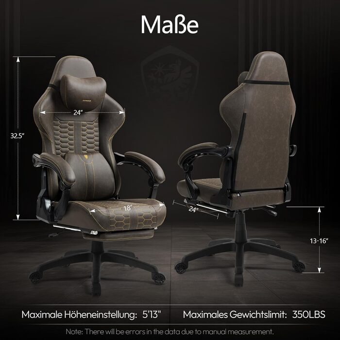 Ігровий крісло Dowinx Big and Tall з масажем попереку, підставка для ніг, ергономічне, PU шкіра, 180 кг (Жовтий)