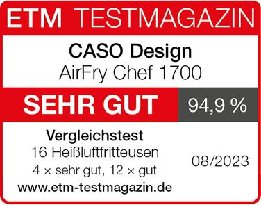 Фритюрниця CASO AirFry Chef 1700 чорна, без попереднього розігріву, 3 рівні, 1700 Вт, температура 40-230°C, таймер, конвекційна
