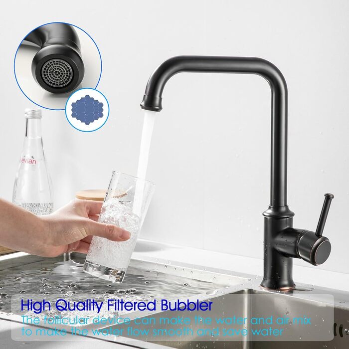 Кухонний змішувач з поворотним виливом 360°, чорний, для кухні