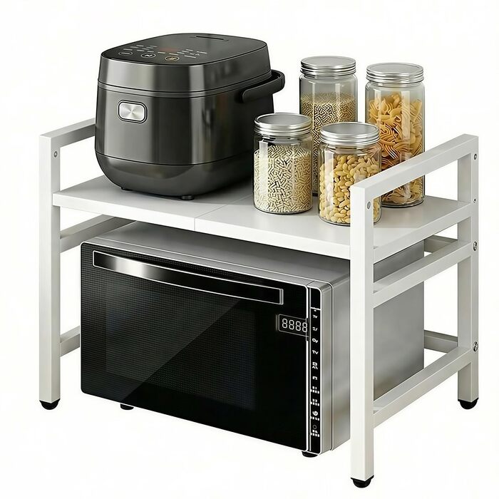 Решітка для мікрохвильової печі UBRAVOO регульована з гачками, 100 кг, органайзер для кухні (білий)