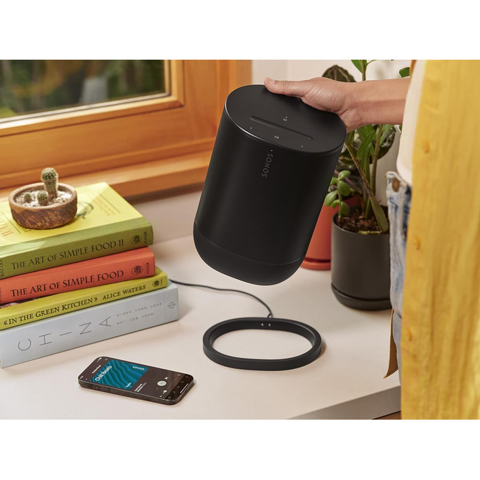Sonos Move 2: Портативна бездротова колонка Wi-Fi/Bluetooth, чорна. До 24 год роботи, зарядка без дротів, сумісність з Alexa