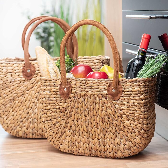 SIDCO Shopping Bag Shopper Basket Water Hyacinth Shopping Basket Straw Bag Natural