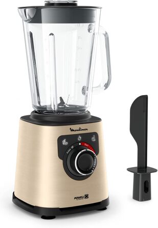 Блендер стаціонарний Moulinex PerfectMix 1200 Вт, скляна чаша 1,5 л, технологія Powelix, чорний/золотий, легке очищення