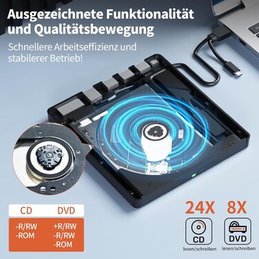 Зовнішній USB 3.0 CD/DVD-записувач Alxum з картридером SD/TF та додатковим USB-портом, Plug & Play для Windows, Linux, Mac OS, T039A