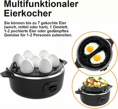 Електричний яйцеварка YASHE на 7 яєць: для твердих, середніх та м'яких яєць. З підставкою для яєць та акустичним сигналом