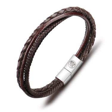Чоловічий шкіряний браслет Lederarmband з гравіюванням та магнітним застібком (чорний/коричневий, 21 см)