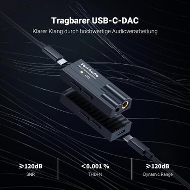 Портативний ЦАП/підсилювач навушників Fosi Audio DS1 з ES9038Q2M, підтримка PCM 32-bit/768kHz та DSD512, 3,5mm та 4,4mm виходи для Hi-Fi аудіо, USB ЦАП підсилювач для навушників