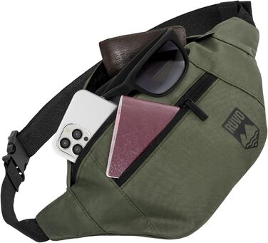 RUVO® Поясна сумка через плече для чоловіків та жінок | стильна сумка на пояс з 4 відділеннями на блискавці | підходить для будь-яких активностей, оливковий колір
