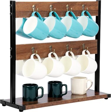 BELLE VOUS Wooden Mug Tree - Vintage Coffee Bar - Mug Holder with 16 Hooks - Mug Shelf - Pretzel Stand Wood - Kitchen Organization - Mug Stand - Cup Holder - Coffee Bar