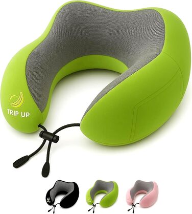 Подушка для шиї Trip Up з Memory Foam - для подорожей (літак, авто) - ергономічна, м'яка, дихаюча, регульована, чорна (Cedar Green)