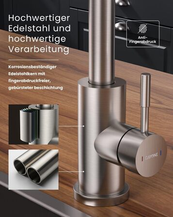 Кухонний змішувач Dayone з висувною лійкою, нержавіюча сталь SUS304, високий тиск, кухонний кран з 2 функціями, поворотна на 360°, для кухні