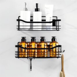 Поличка для душу Auralum без свердління, органайзер для ванної кімнати, 2 шт., чорна сітка, нержавіюча сталь