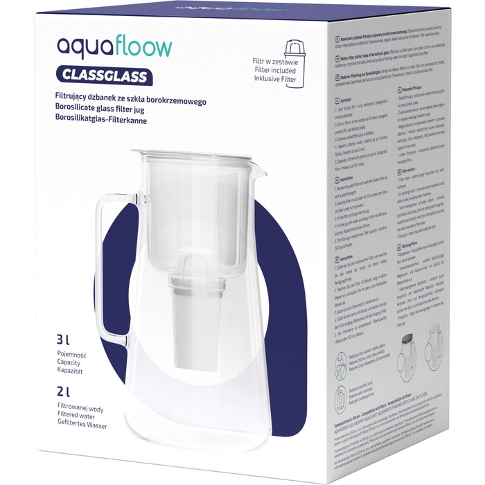 Скляний фільтр-глечик Aquafloow ClassGlass White + 11 фільтрів Class