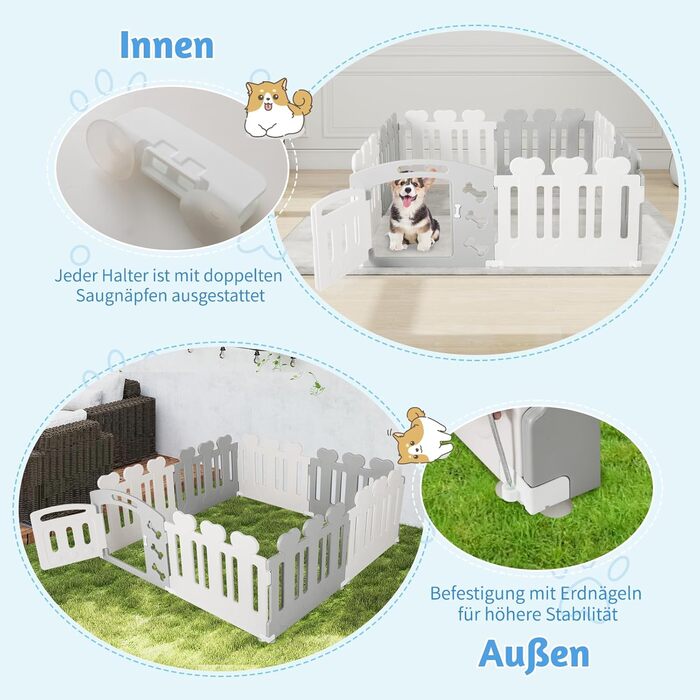 Вольєр для собак Costway 8-панельний, 60 см, з дверцятами, для дому та саду, HDPE пластик, сірий