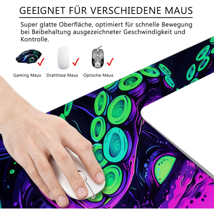 Килимок для миші Octopus, фіолетовий, 80x30 см, XL, великий, для геймінгу, під клавіатуру, Desk Pad & Desk Mat