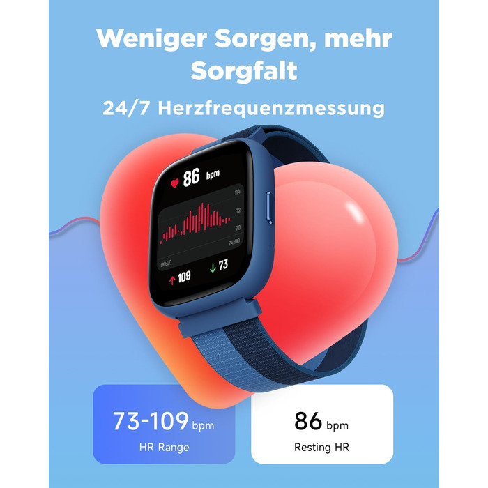 Смарт-годинник BIGGERFIVE для дітей, 1.8' екран, фітнес-трекер з підрахунком кроків, пульсометр, моніторинг сну, будильник, 5 ігор, водонепроникність IP68, ремінець з нейлону блакитного кольору