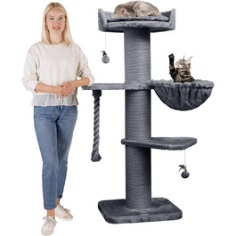 HAPPYPET Преміум Дряпка для котів 'Купер' – 150 см, велика, для Мейн-кун, з сизалю, товсті стовпи (сірий)