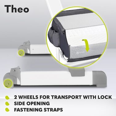 Lionelo Theo 2in1 Baby Cot, Travel Cot for Baby, Crib for Baby from Birth up to 9 kg, Height Adjustment, Recline Adjustment, Foldable Side Rail, Mattress, Mosquito Net (Dark Grey) Dark Grey 1 Piece (1-Pack)