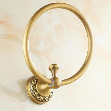 Brass toothbrush holder, antique bronze finish, cup holder with white ceramic cup, wall-mounted, bathroom accessory, patterned carving design (towel ring)