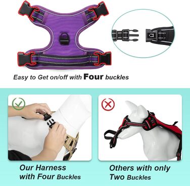 Нашийник для собак No-Pull, грудна шлейка для малих, середніх та великих собак - м'яка, дихаюча, регульована, світловідбиваюча, анти-тяга з м'яким гачком, фіолетовий M