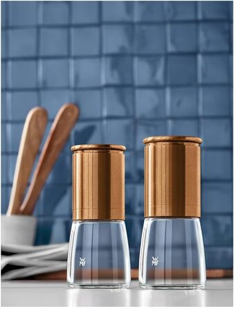 Набір млинів WMF De Luxe для солі та перцю, 2 шт, 14 см, скло, керамічний механізм, для солі, перцю, чилі, мідний колір