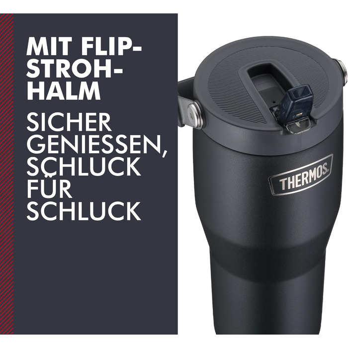 Термос REFRESHING SERIES: Ізольований термокружка-термос з трубочкою та ручкою, 0.85л, чорний матовий, з кришкою-стійкою та ручкою