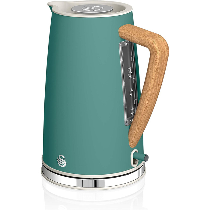 Swan Nordic Ultra Fast Electric Kettle - Wireless, Modern Design, 1.7L, 2200W, Wood-Look Handle, Auto Shut-Off, White