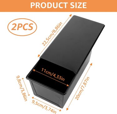 WOPPLXY 2 Pack Toast Bread Baking Pan with Lid, 450g Bread Baking Pan with Lid, Black Loaf Pan with Lid, Non-Stick for Toast Bread, Bread, and Pastries