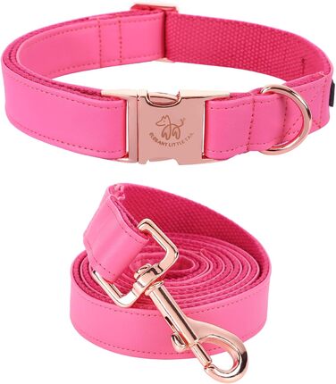 Елегантний поводок та нашийник для собак з натуральної шкіри - міцний нашийник для собак на осінь, регульований для маленьких собак, рожево-рожевий (1 шт.)