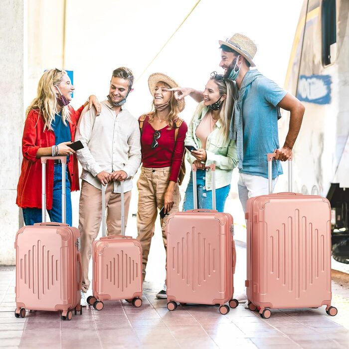Набір валіз LALAHO 4 шт., дорожній набір, валізи з ABS пластику, набір для багажу з телескопічною ручкою, ручна поклажа (Рожеве золото, набір валіз 4 шт. (Ромби))