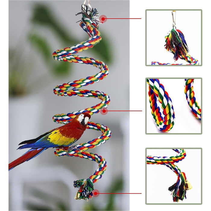 Aedcbaide Bird Toy for Parrots 2 Pack, Bird Parrot Toy Parakeets Hanging Toy Bells Swing 150 cm and 17.8 cm Diameter Bird Swing for Canaries, Cockatiels Hanging