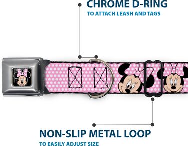 Нашийник для собак Buckle-Down Minnie Mouse з прикрасою в горошок рожевого та білого кольорів, 1 дюйм шириною, підходить для шиї 9-15 дюймів, розмір Small