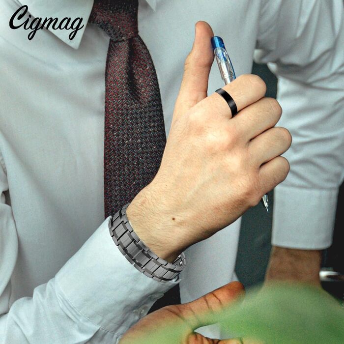 Браслет для лімфодренажу з магнітами для чоловіків, титан, регульований, з інструментом для зняття та подарунковою коробкою (Чорний) (3 ряди сірого кольору)