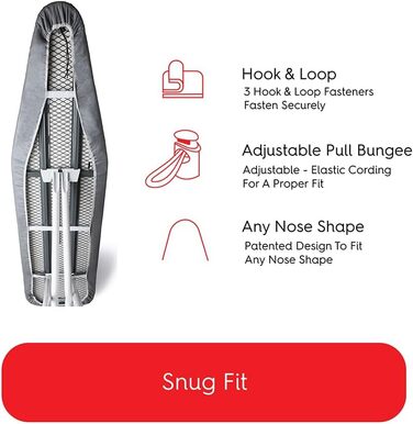 TIVIT Ironing Board Cover, 19 x 55 cm, Pro Grip Pad Covers with 3 fastening straps and elastic cord, durable, scratch and dirt-resistant, padded layers, heat-reflective AlumiTek Pro 19x55