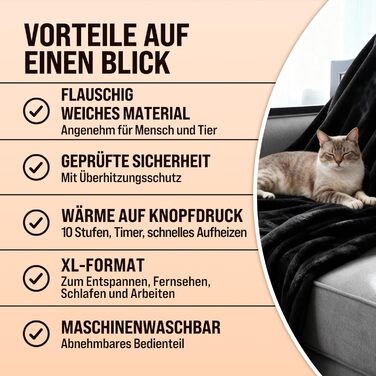 Monzana® Електрична ковдра з підігрівом 180x130 см, 120 Вт, 10 рівнів нагріву, таймер, захист від перегріву, пральна, флісова ковдра для ліжка, чорна, антрацитова