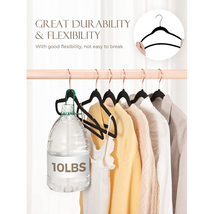 HOUSE DAY 50 Piece Velvet Clothes Hangers Black, Pant Hangers Space-Saving, Suit Hangers, Thin Non-Slip Clothes Hangers, 360° Swivel Hook, Velvet Hangers for Clothes, Tank Tops, Heavy Clothes - Black