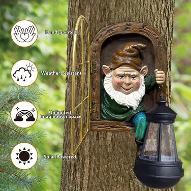 Fairy Garden Statues, Solar Lanterns, Quirky Elf from the Door, Tree-Hugging Figures Glow, Fence Wall Yard Art Home Decoration, Outdoor Tree Face Sculpture ideal Halloween Decoration