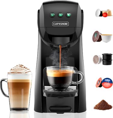 Кавомашина 5-в-1 Warriors1 для Nespresso, Dolce Gusto, Lavazza A Modo Mio, Espresso Point та кавової гущі, 20 bar, 0.8 л, автоматична, для дому та офісу, чорна