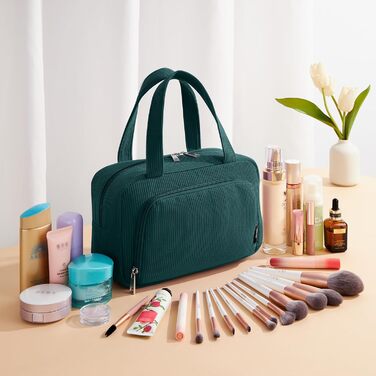 Косметичка жіноча Kalidi з відділеннями та щілинами для пензлів, велика органайзер для макіяжу, дорожня косметичка, валізка, темно-зелена