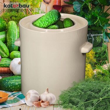 KOTARBAU Керамічний бочонок для квашення 10 л, білий – глиняний горщик з кришкою для квашеної капусти, огірків, кімчі, ферментації, кам'яна кераміка