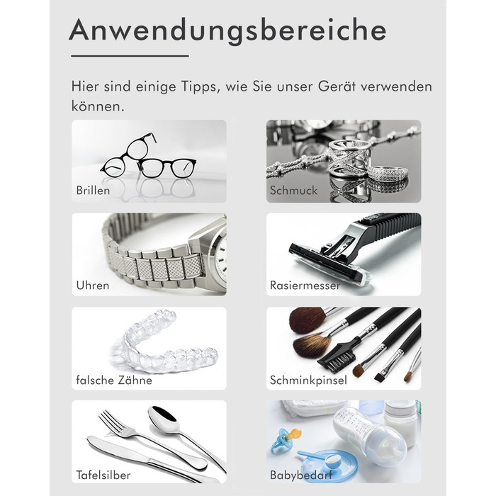 Ультразвуковий очищувач для окулярів та прикрас (срібне покриття) | Очищувач окулярів | Очищувач прикрас | Чорний