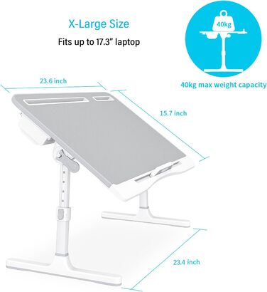Столик для ноутбука KLEAR на ліжко, регульований, складний, XL, сірий (з сумкою 23.6'x15.7')