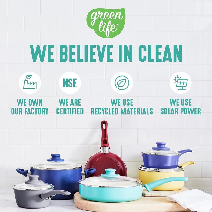 Набір кухонного посуду GreenLife Soft Grip 8 предметів, керамічне антипригарне покриття, турецький колір, для приготування, тушкування, соусів, з кришками, безпечний для здоров'я, можна мити в посудомийній машині