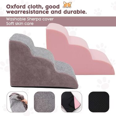 Сходинки для собак на 3 сходинки, 60 см, сірі. Підходять для маленьких собак та котів похилого віку. Для ліжка, дивану.