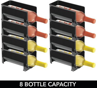 mDesign Modern Bottle Holder (8 Pack) – Stackable Bottle Rack for Water Bottles and Drinking Bottles – Wine Bottle Holder for Kitchen or Pantry – Black